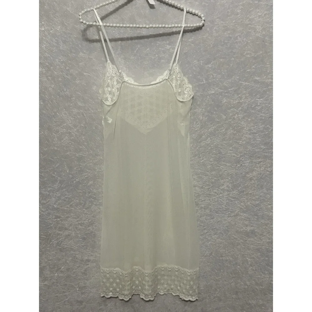 Vintage Leona White Sheer Lace Mesh Slip Dress Nightgown Lingerie Bridal Size S - Picture 5 of 8